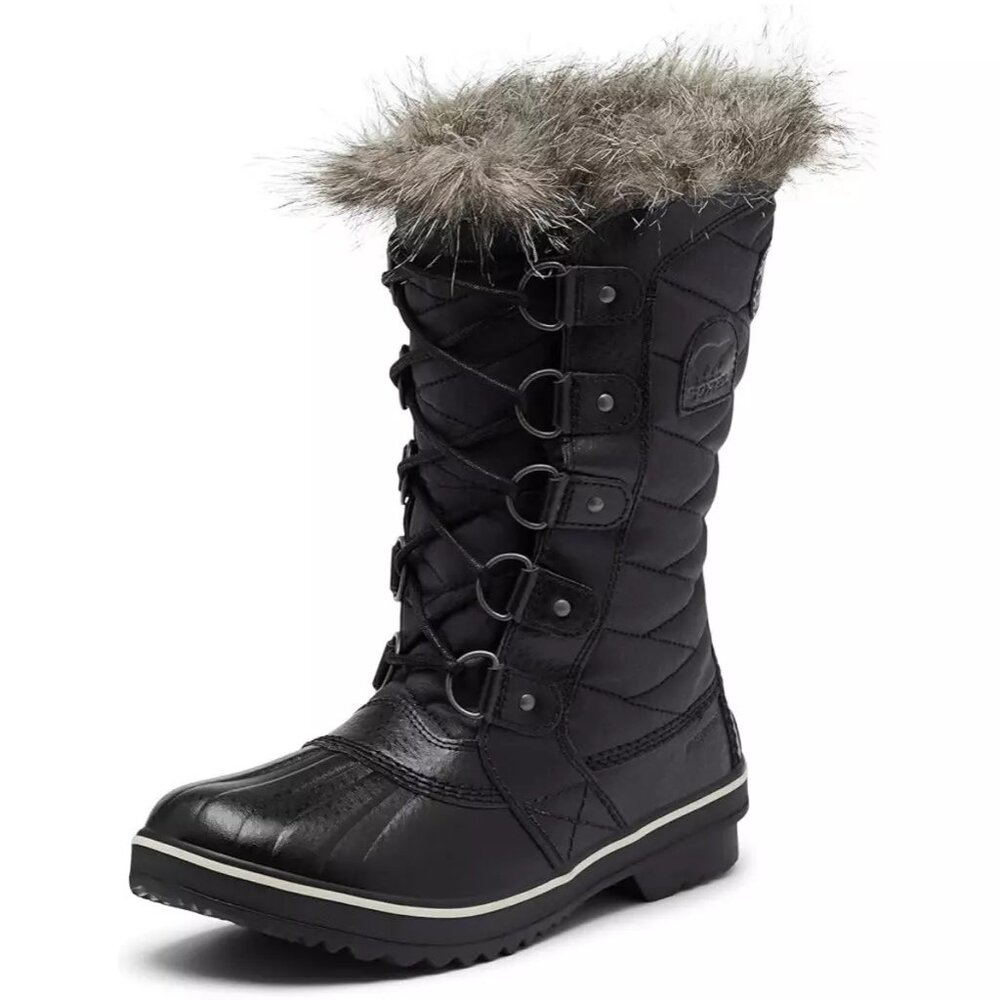 NIB Sorel Girls Tofino II Faux Fur Waterproof Cold Weather Boots (Youth) Black 6